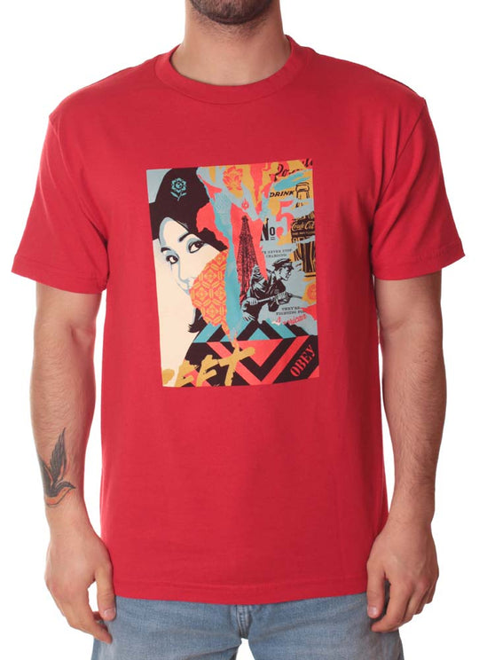  Obey T-shirt Drink Crude Oil Red Uomo Rosso