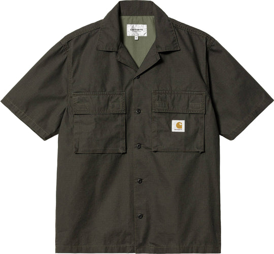  Carhartt Wip Camicia S/s Wynton Shirt Storm Cloud Dollar Green Uomo Verde