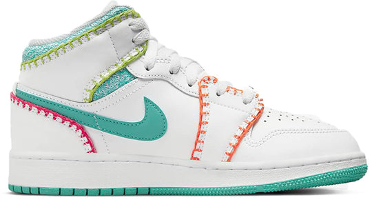  Jordan 1 Mid Multi Knit Gs Donna Bianco