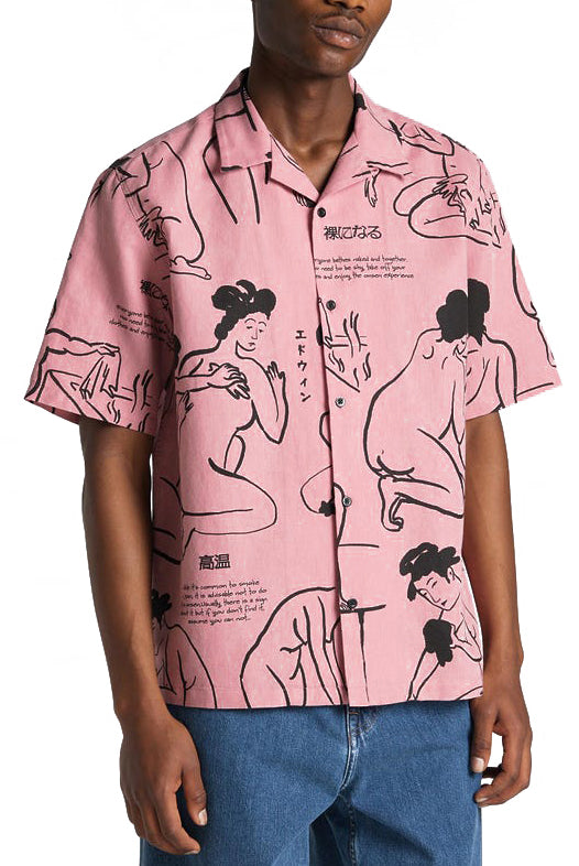  Edwin Camicia Onsen Shirt Ss Onsens Aop Uomo Rosa