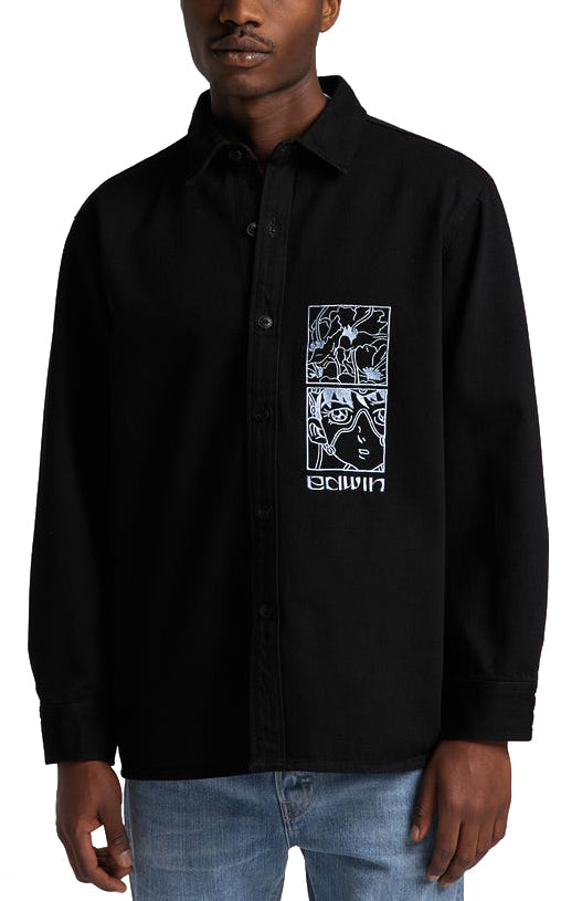 Edwin Camicia Flora Mind Shirt Ls Rinsed Black Uomo Nero