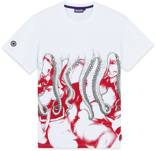  Octopus T-shirt Hentai Tee White Uomo Bianco