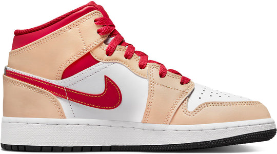  Jordan 1 Mid Light Curry Cardinal Gs Uomo Beige