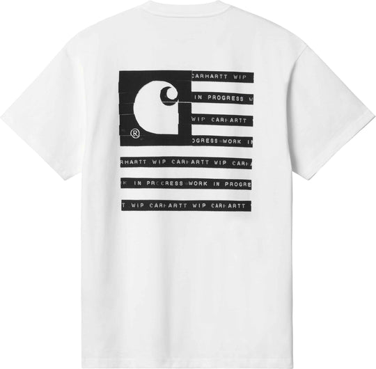  Carhartt Wip T-shirt Ss Label State Flag T-shirt White Black Uomo Bianco