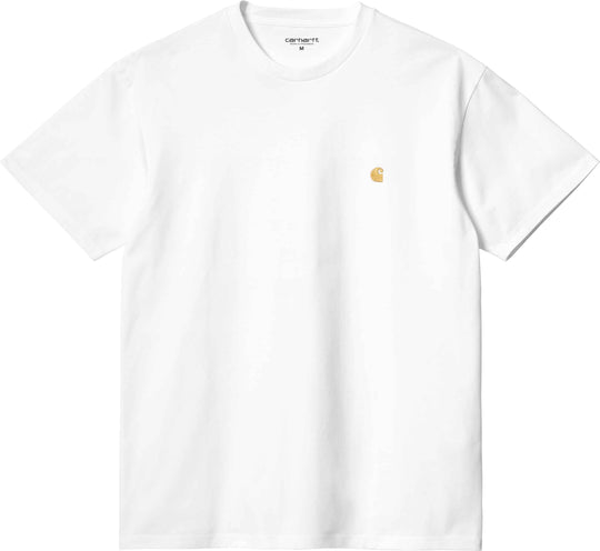 Carhartt Wip T-shirt S/s Chase Tee White Gold Uomo Bianco
