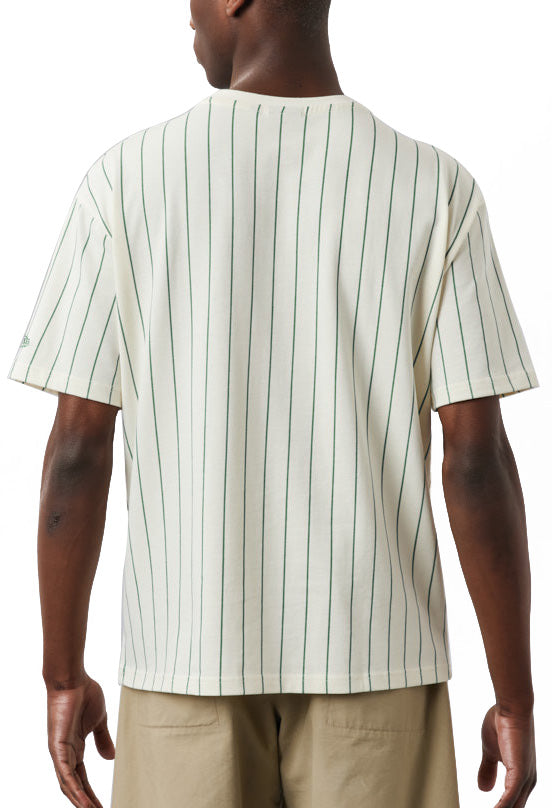  New Era T-shirt Oversized Pinstripe Tee Off White Green Bianco Uomo - 2