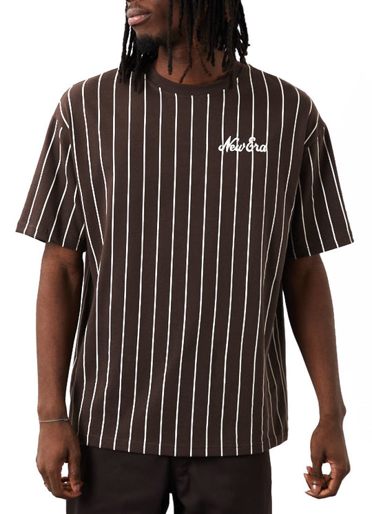  New Era T-shirt Oversized Pinstripe Tee New Era Brown Uomo Marrone