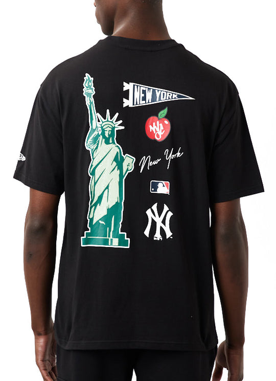  New Era T-shirt Mlb City Oversized Tee New York Yankees Black White Uomo Nero