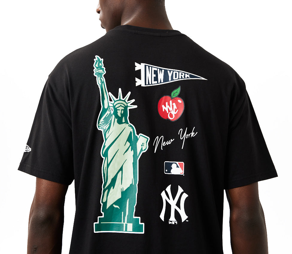  New Era T-shirt Mlb City Oversized Tee New York Yankees Black White Nero Uomo - 2