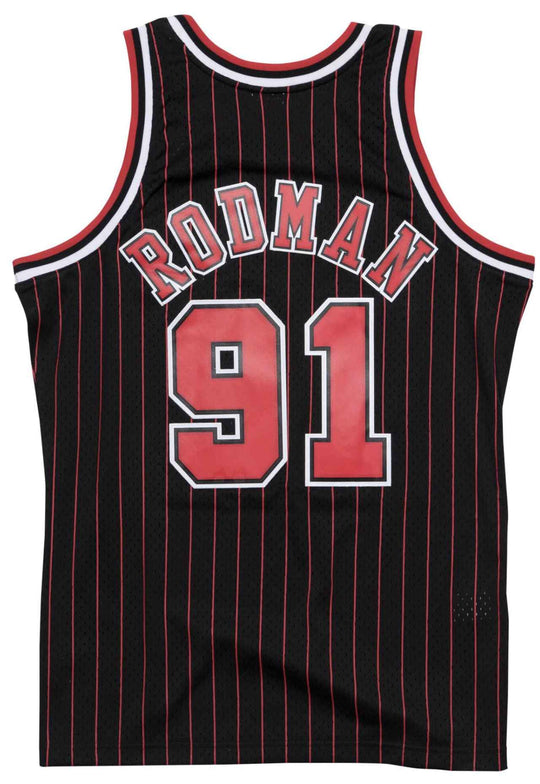  Mitchell & Ness Canotta Nba Swingman Jersey Chicago Bulls 95 Dennis Rodman Black Stripe Mitchell E Ness Uomo Nero