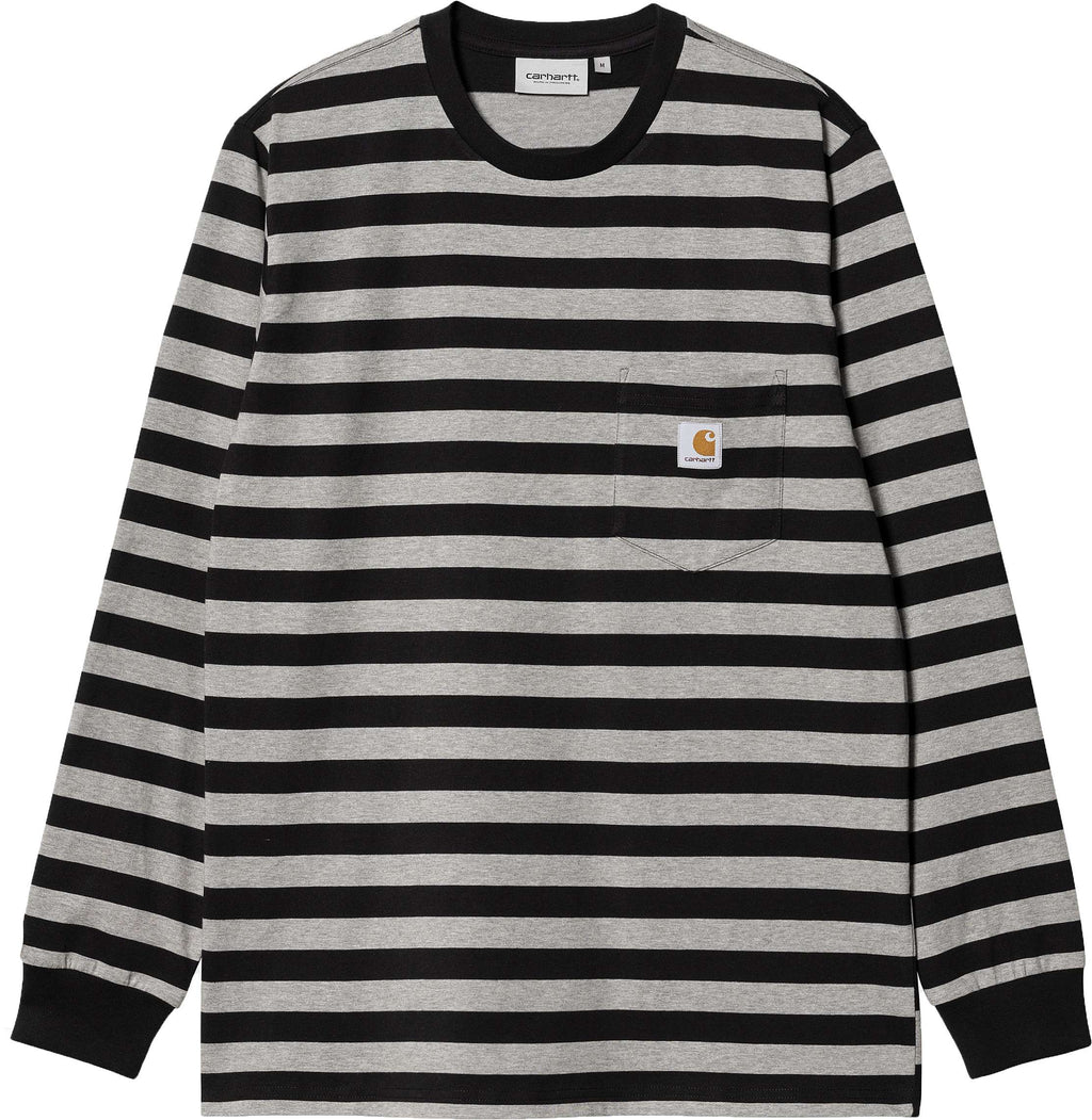  Carhartt Wip T-shirt L/s Merrick Pocket Tee Merrick Stripe Black Grey Heather Grigio Uomo - 1