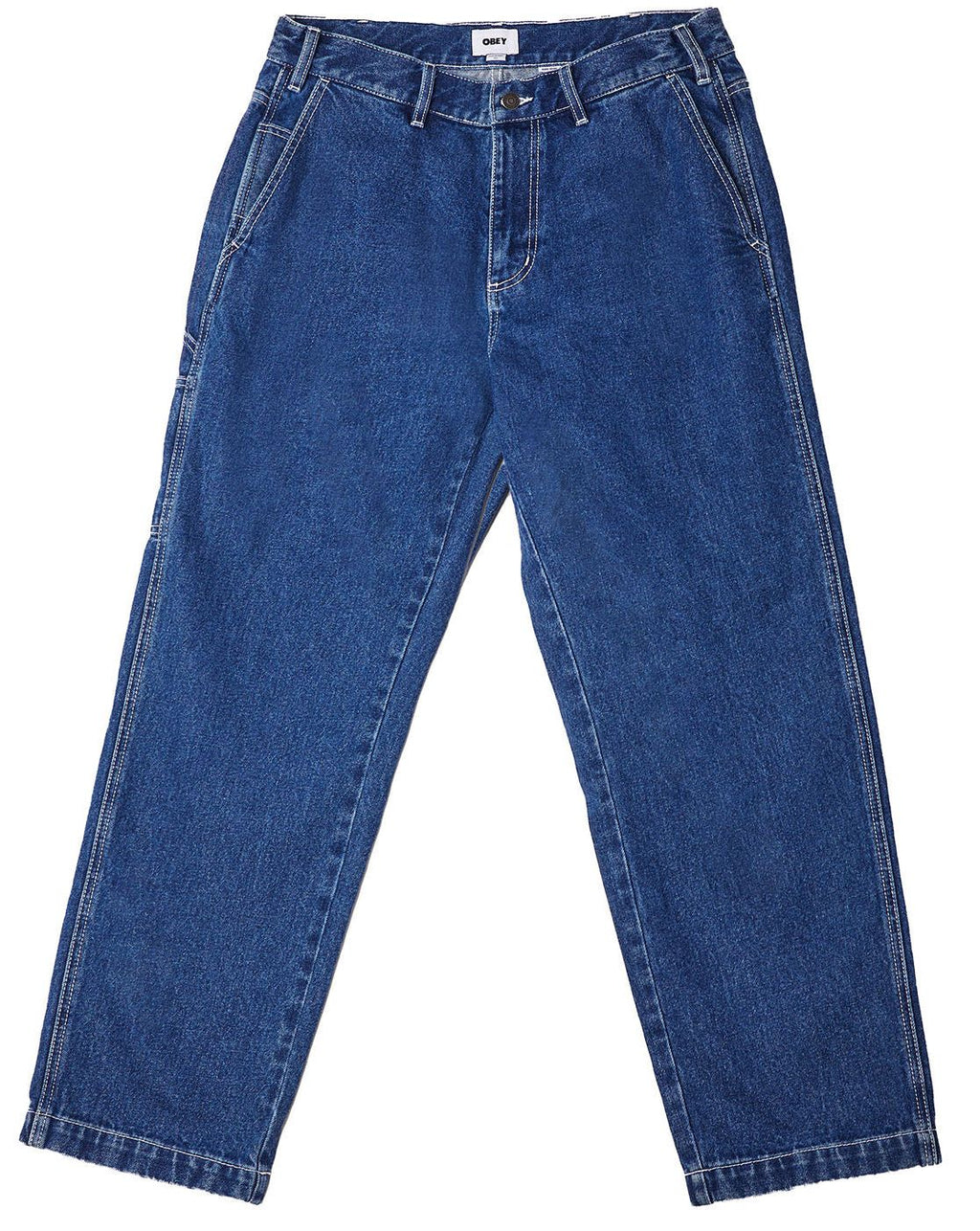  Obey Jeans Hardwork Carpenter Denim Pant Stonewash Indigo Blue Uomo - 2
