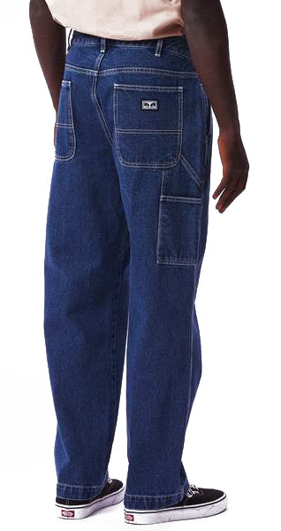  Obey Jeans Hardwork Carpenter Denim Pant Stonewash Indigo Blue Uomo - 4