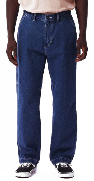  Obey Jeans Hardwork Carpenter Denim Pant Stonewash Indigo Blue Uomo - 5