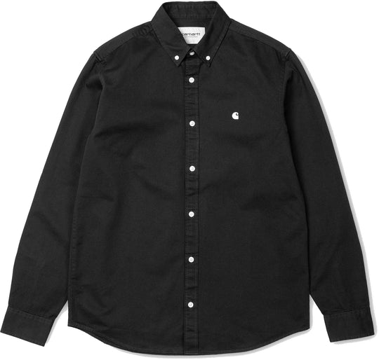  Carhartt Wip Camicia L/s Madison Shirt Black White Uomo Nero