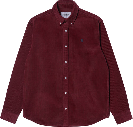  Carhartt Wip Camicia L/s Madison Cord Shirt Corvina Black Uomo Bordeaux