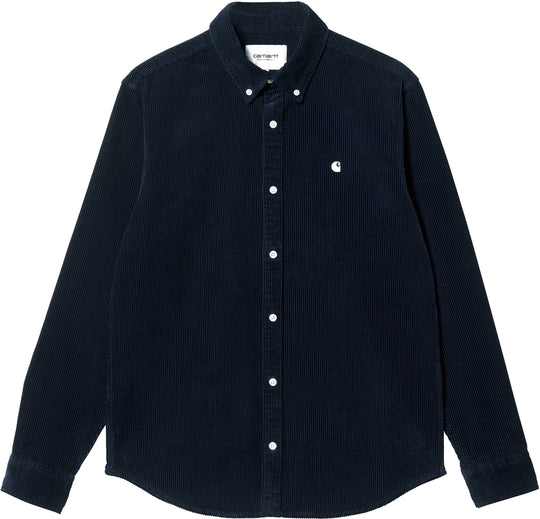  Carhartt Wip Camicia L/s Madison Cord Shirt Dark Navy Wax Uomo Blue