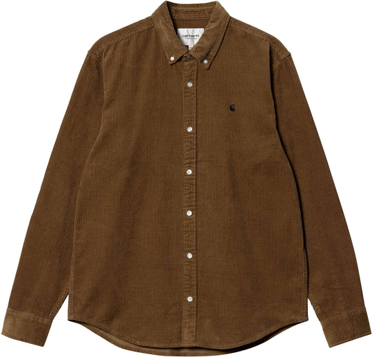  Carhartt Wip Camicia L/s Madison Cord Shirt Hamilton Brown Black Uomo Marrone