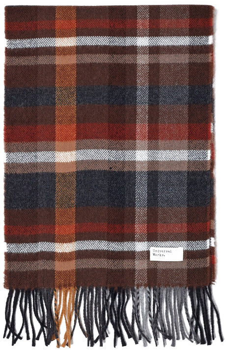  Universal Works Sciarpa Check Scarf Brown Check Uomo Marrone