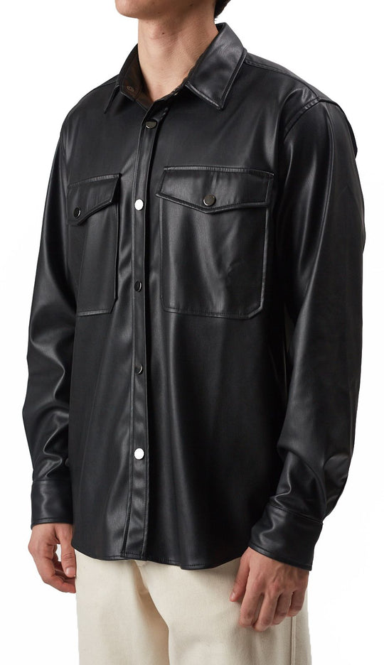  The Silted Company Camicia Venice Overshirt Eco Leather Black Uomo Nero