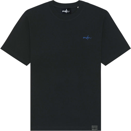  Mdn T-shirt Premium Embroidered Logo Over Black Blue Uomo Nero