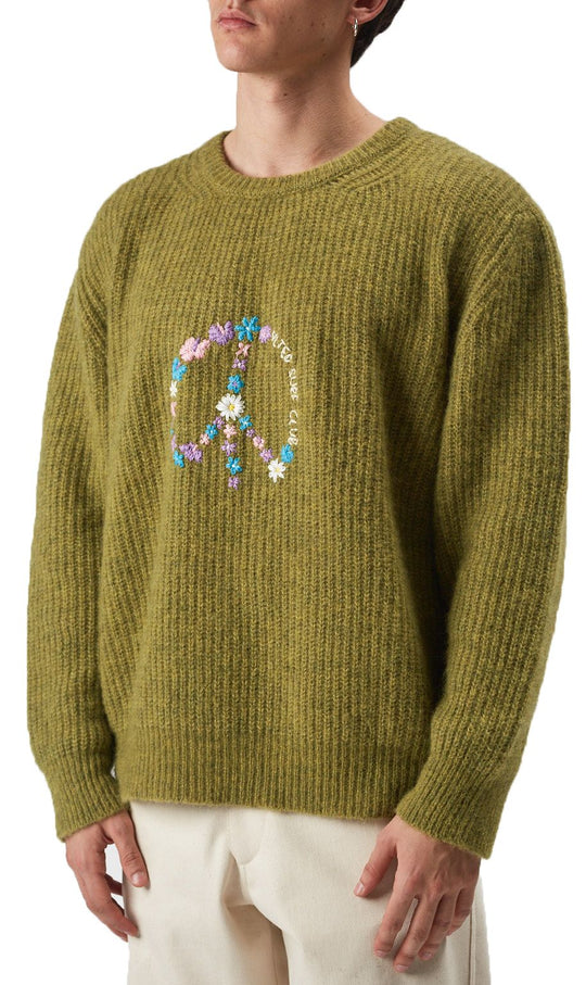  The Silted Company Maglione Peaceful Sweater Knitted Wool Olive Uomo Verde