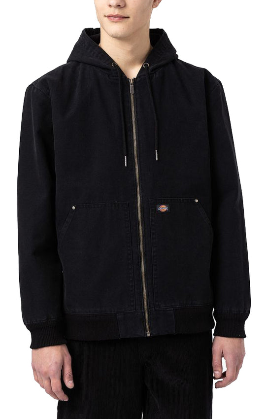  Dickies Giacca Hooded Duck Canvas Jacket Stone Washed Black Uomo Nero