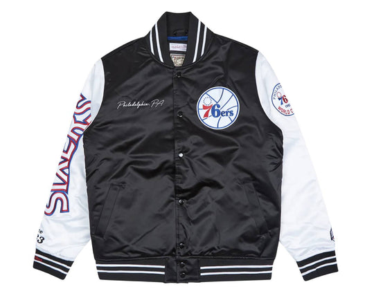  Mitchell & Ness Giacca Team Origins Varsity Satin Jacket Philadelphia 76ers Mitchell E Ness Uomo Blue