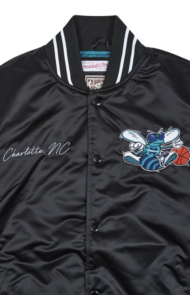  Mitchell E Ness Mitchell & Ness Giacca Team Origins Varsity Satin Jacket Charlotte Hornets Nero Uomo - 3