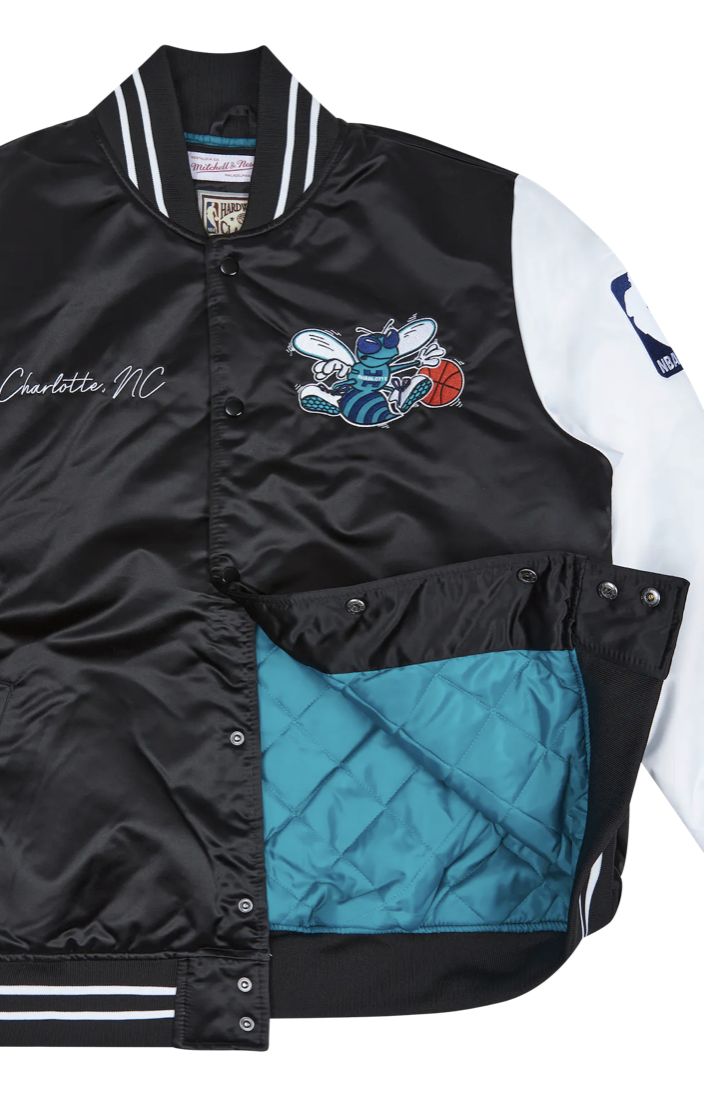  Mitchell E Ness Mitchell & Ness Giacca Team Origins Varsity Satin Jacket Charlotte Hornets Nero Uomo - 5
