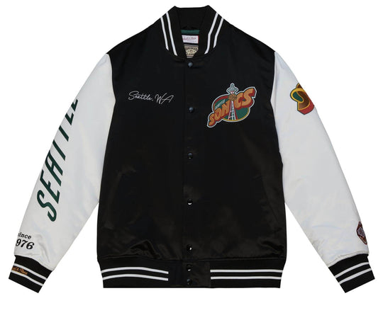  Mitchell & Ness Giacca Team Origins Varsity Satin Jacket Seattle Supersonics Mitchell E Ness Uomo Nero