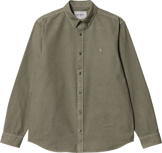  Carhartt Wip Camicia L/s Bolton Shirt Salvia Garment Dyed Uomo Verde