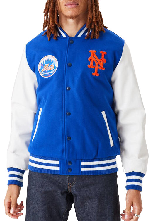  New Era Giacca Mlb Wordmark Varsity Jacket New York Mets Uomo Blue