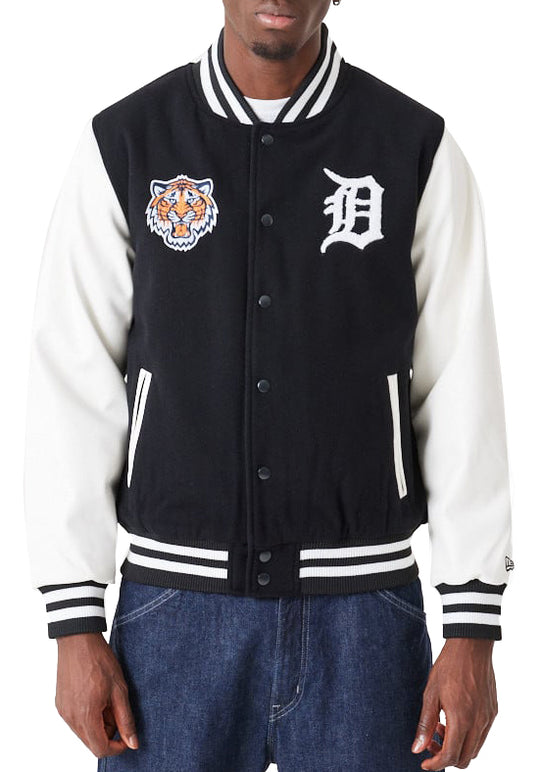  New Era Giacca Mlb Wordmark Varsity Jacket Detroit Tigers Uomo Nero