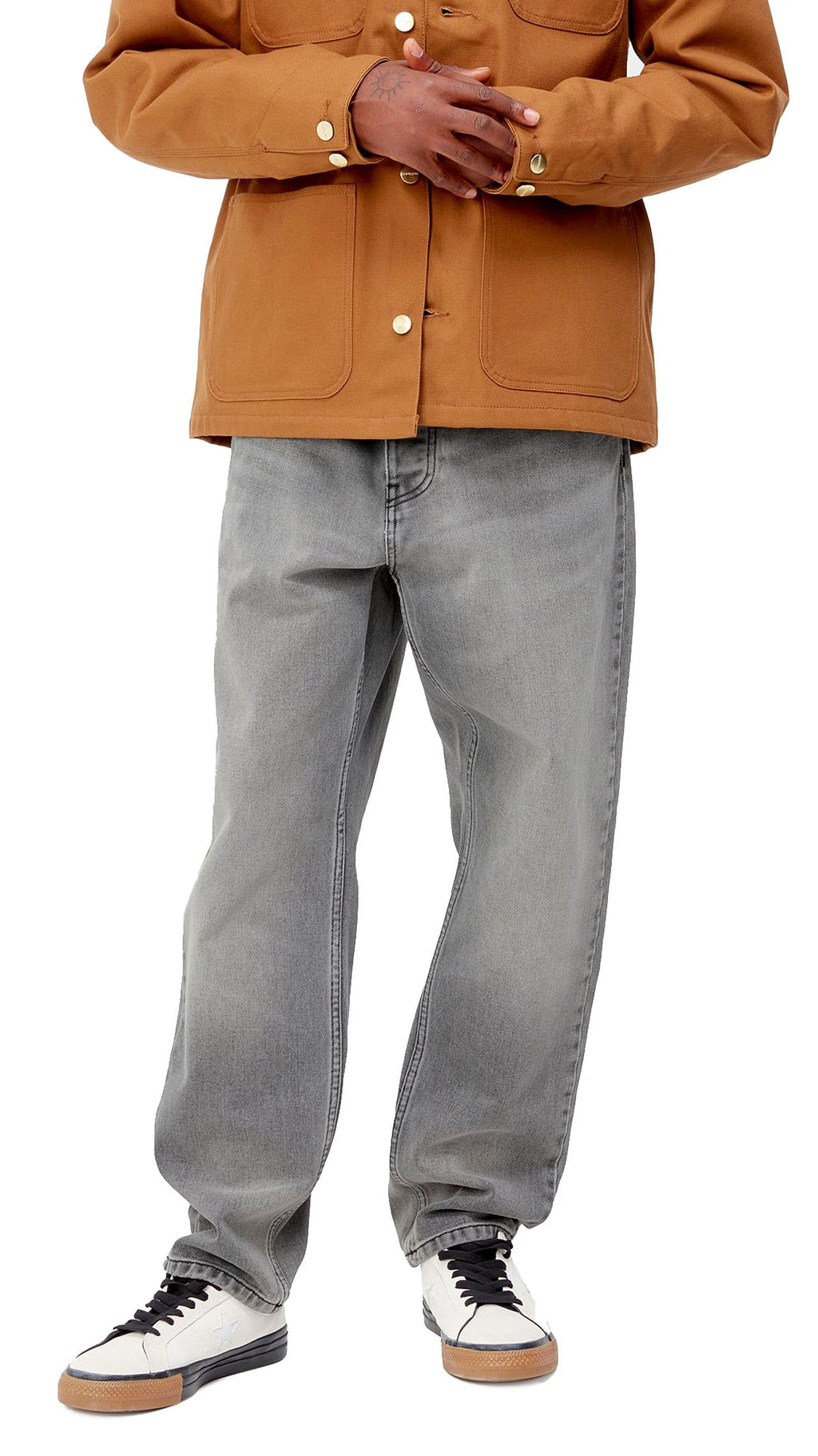  Carhartt Wip Jeans Newel Pant Black Light Used Wash Grigio Uomo - 2
