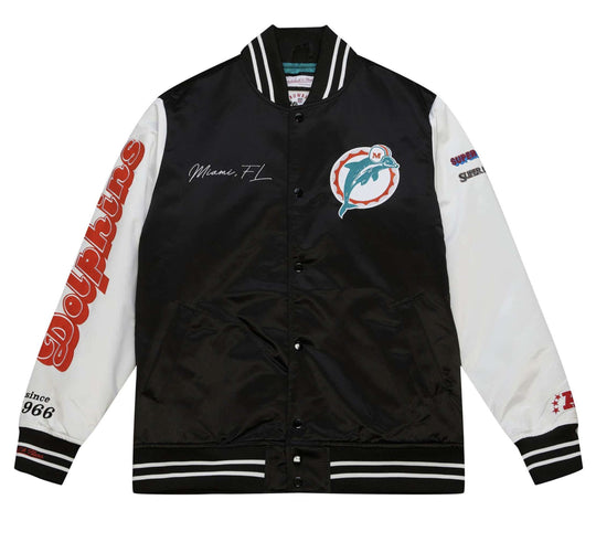  Mitchell & Ness Giacca Team Origins Varsity Satin Jacket Miami Dolphins Mitchell E Ness Uomo Nero