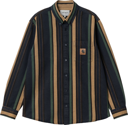  Carhartt Wip Camicia L/s Dorado Stripe Dark Navy Moon Wash Uomo Multicolore