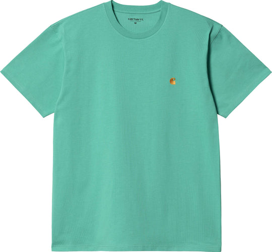  Carhartt Wip T-shirt S/s Chase Tee Aqua Green Uomo Verde