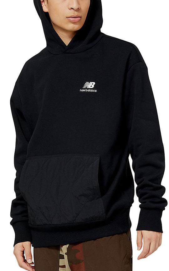  New Balance Felpa Athletics Quilted Fleece Hoodie Black Uomo Nero