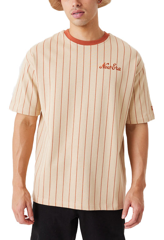  New Era T-shirt Oversize Pinstripe Tee Beige Uomo