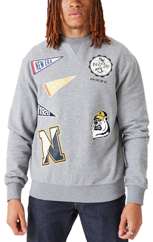  New Era Felpa Heritage Badge Crewneck Grey Uomo Grigio