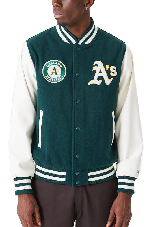  New Era Giacca Varsity Oakland Athletics Mlb Heritage Jacket Green Uomo Verde