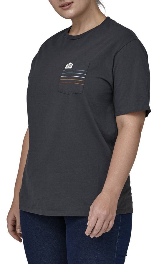  Patagonia T-shirt Men's Line Logo Ridge Stripe Organic Pocket Tee Ink Black Uomo Nero