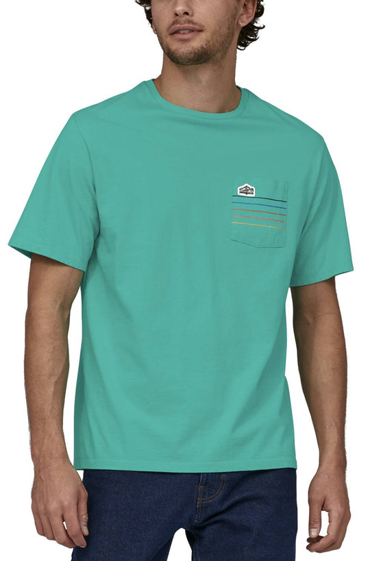  Patagonia T-shirt Men's Line Logo Ridge Stripe Organic Pocket Tee Fresh Teal Uomo Verde