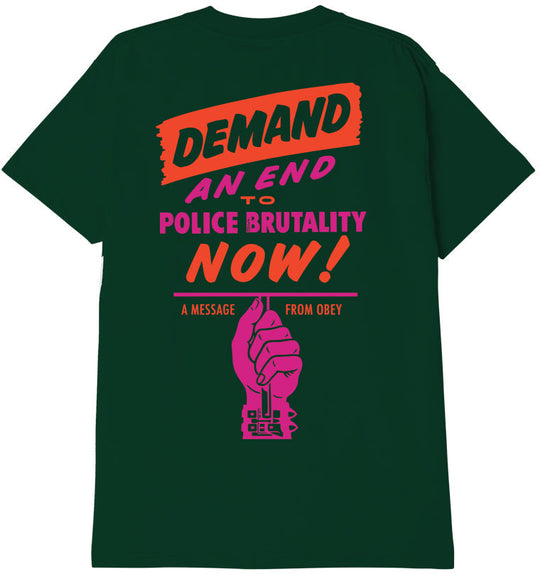  Obey T-shirt End Police Brutality Classic Tee Forest Green Uomo Verde