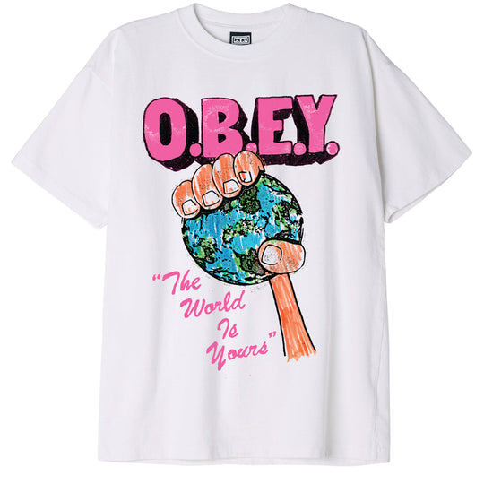  Obey T-shirt The Worls Is Yours Heavyweight Tee White Uomo Bianco