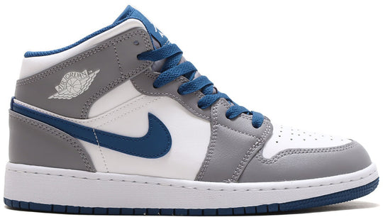  Jordan 1 Mid True Blue Cement Gs Donna Grigio