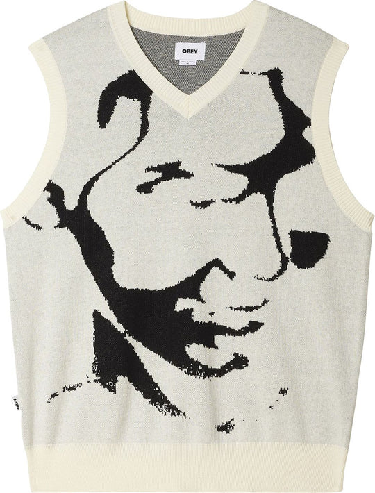 Obey Gilet Defaced Vest Sweater Unbleached Multi Uomo Bianco