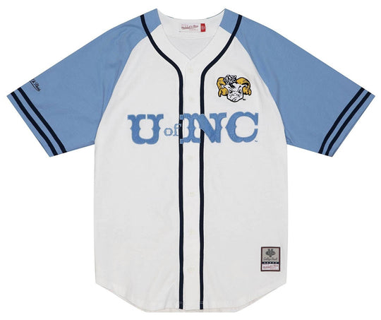  Mitchell & Ness Camicia Practice Day Button Front Jersey University Of North Carolina Mitchell E Ness Uomo Celeste