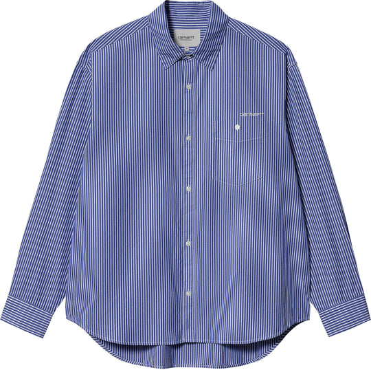  Carhartt Wip Camicia L/s Drake Stripe Lazurite White Uomo Blue